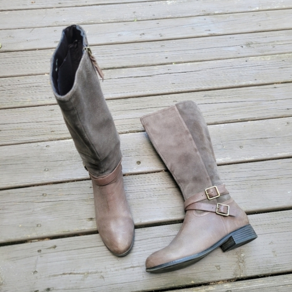 Vintage 90s y2k Brown Leather Suede Buckle Knee High Tall Equestrian Riding Boot - Picture 8 of 8